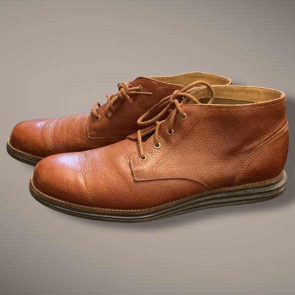 Men's 10.5 COL HAAN Grand OS Brown Pebbled Leather Chukka Boots C23429 EUC - Picture 1 of 11